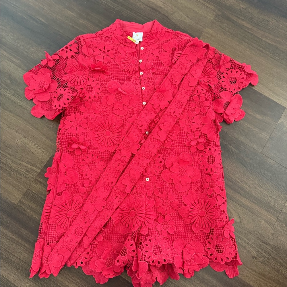 J.Marie Red Floral Lace Romper